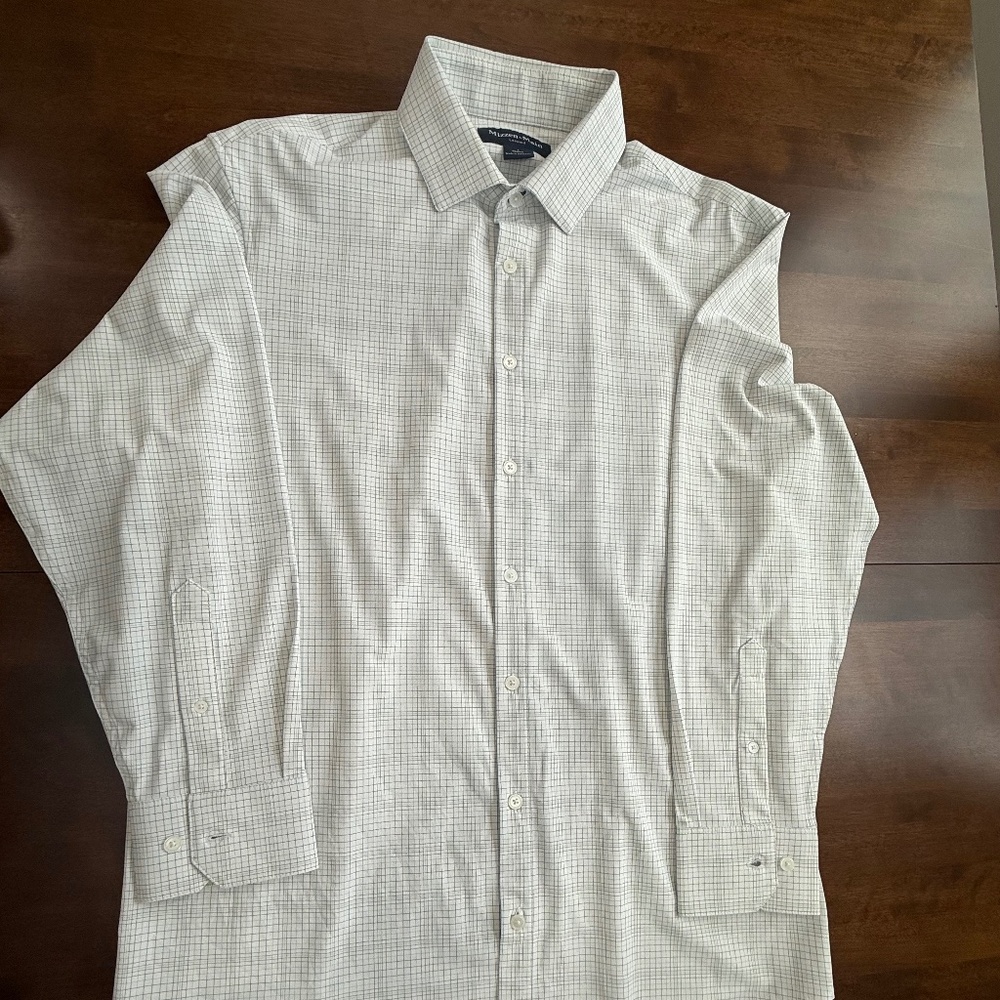MIZZEN+MAIN Leeward Performance Dress Shirt –White/Blue Plaid Mens L Classic Fit